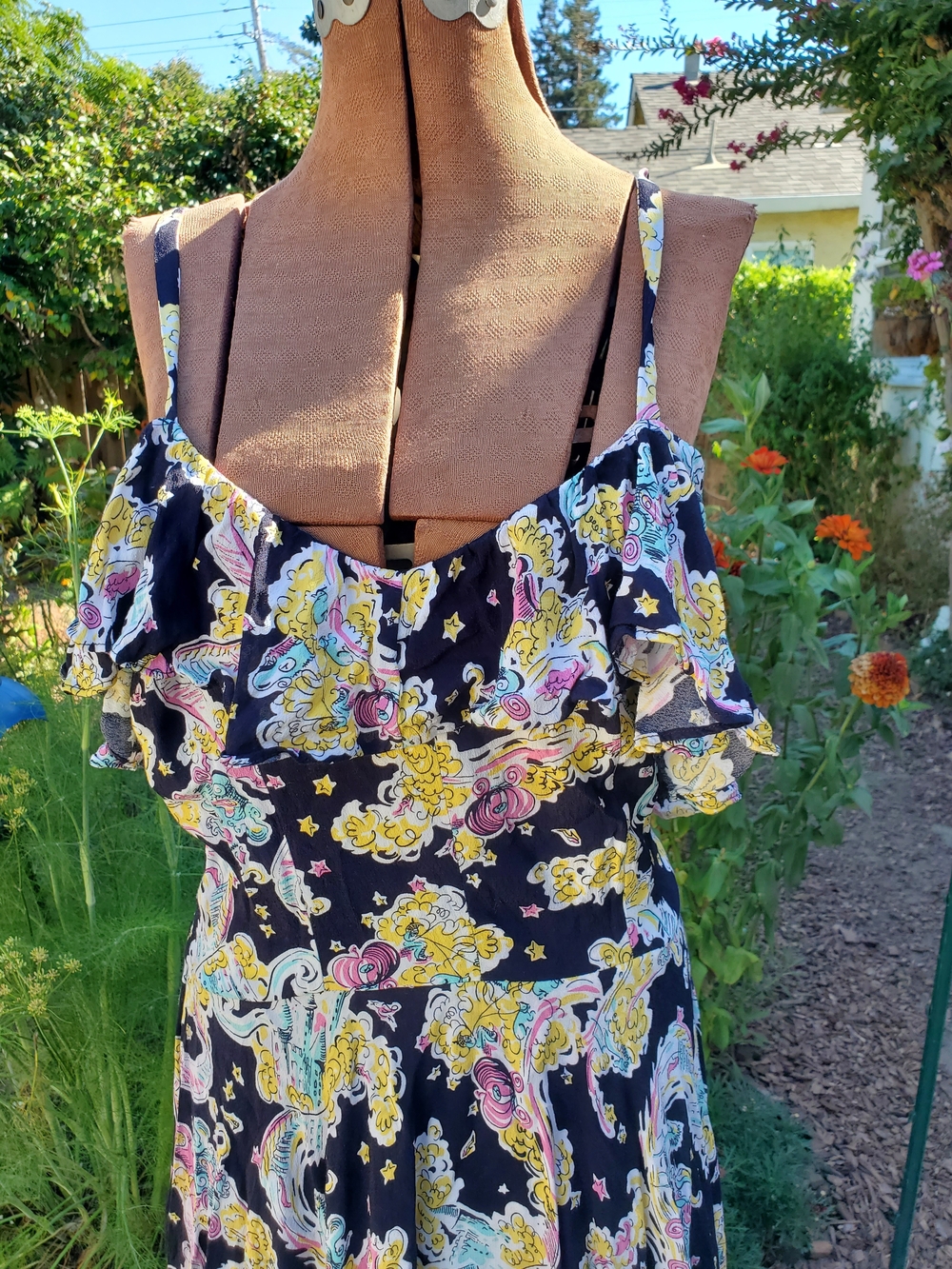Trashy Diva Black Cinderella Maxi Dress with Pastel Yellow & Pink - Picture 2 of 7